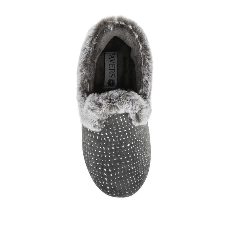 Easy Step In Wide Fit Fur Cuff Slippers - QING42016 / 327 961 - Grey