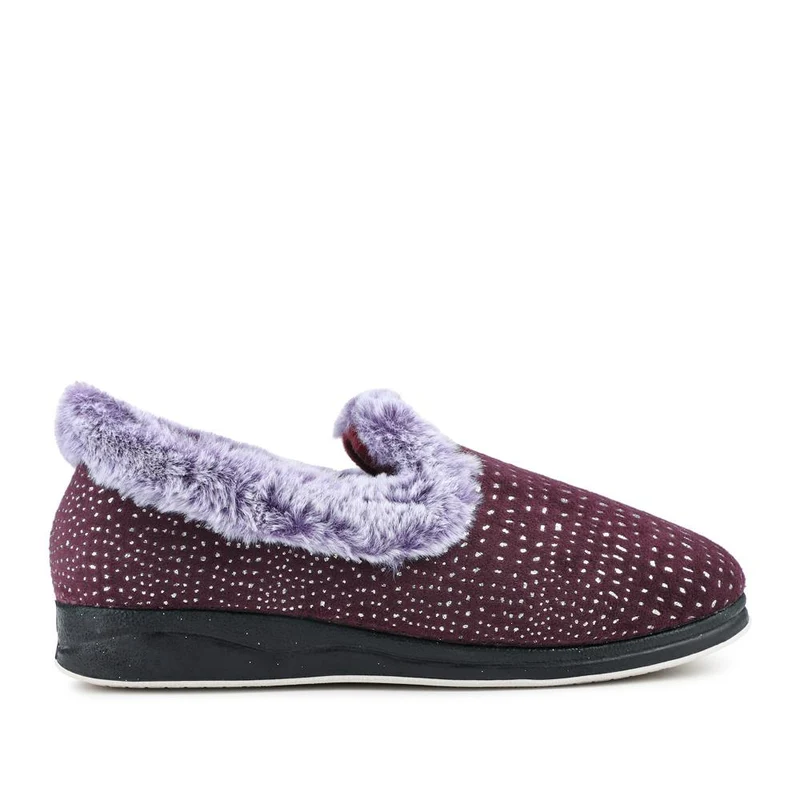 Easy Step In Wide Fit Fur Cuff Slippers - QING42016 / 327 961 - Plum
