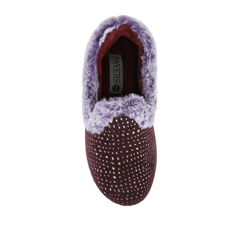 Easy Step In Wide Fit Fur Cuff Slippers - QING42016 / 327 961 - Plum