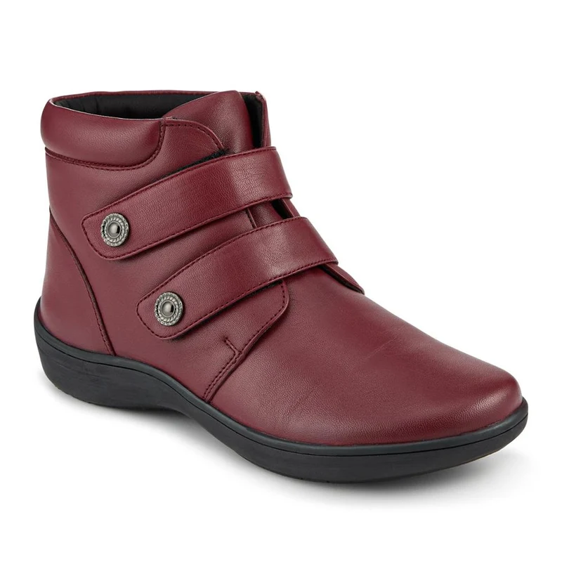 Wide Fit Leather Touch Fasten Boots - KF42005 / 328 423 - Burgundy