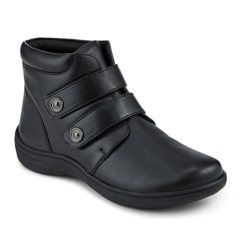 Wide Fit Leather Touch Fasten Boots - KF42005 / 328 423 - Black