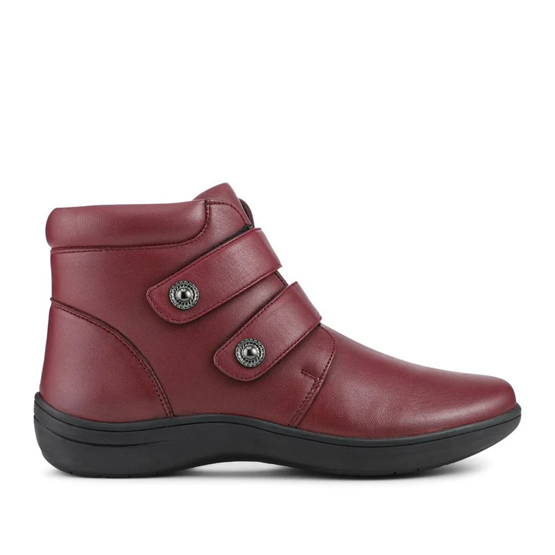 Wide Fit Leather Touch Fasten Boots - KF42005 / 328 423 - Burgundy