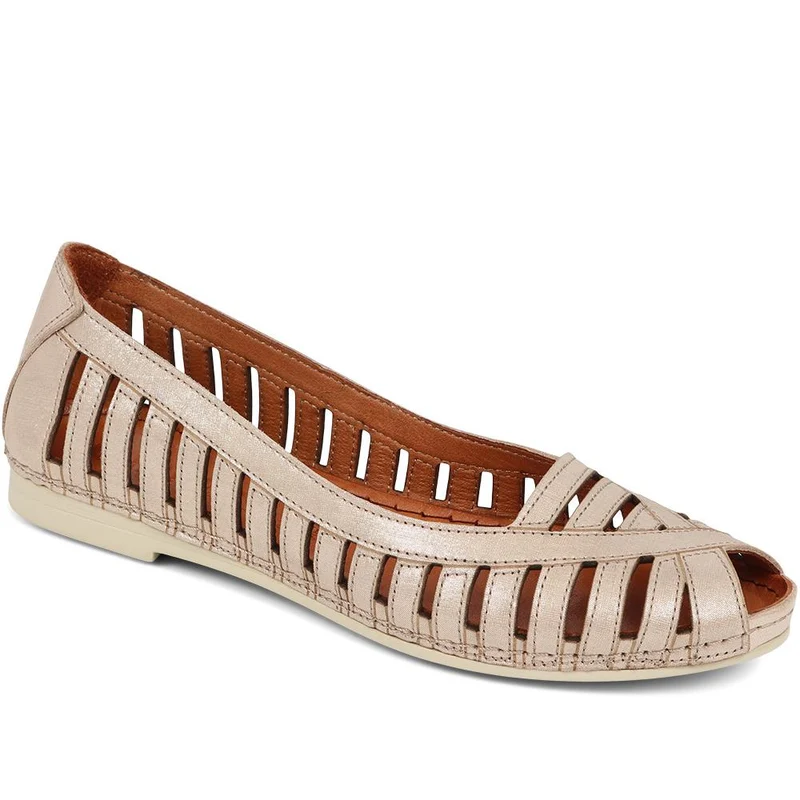 Leather Open-Toe Ballet Flats - KARY39019 / 325 502 - Soft Gold