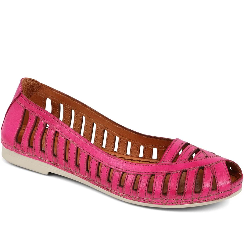 Leather Open-Toe Ballet Flats - KARY39019 / 325 502