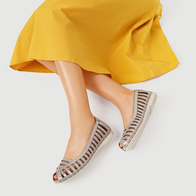 Leather Open-Toe Ballet Flats - KARY39019 / 325 502 - Soft Gold