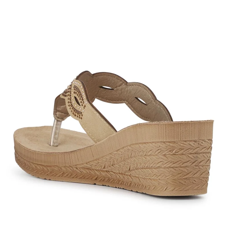 Embellished Wedge Toe Post Sandals - INB41026 / 327 353 - Gold