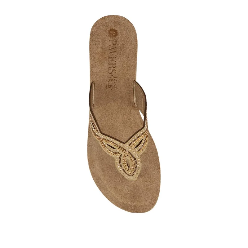 Embellished Wedge Toe Post Sandals - INB41026 / 327 353 - Gold