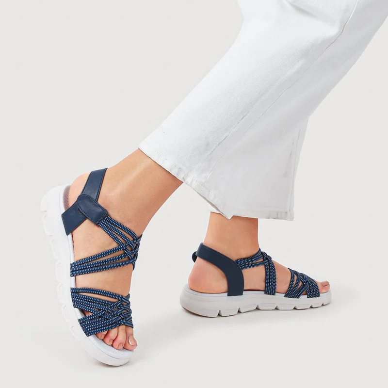 Wide Fit Stretchy Cushioned Sandals - WBINS41089 / 327 328 - Navy
