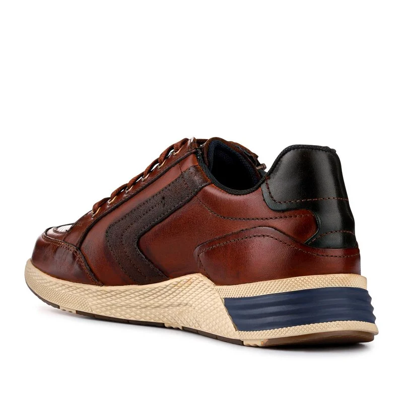 Leather Wide-Fit Lace-Up Trainers - PARK41046 / 327 261 - Cognac