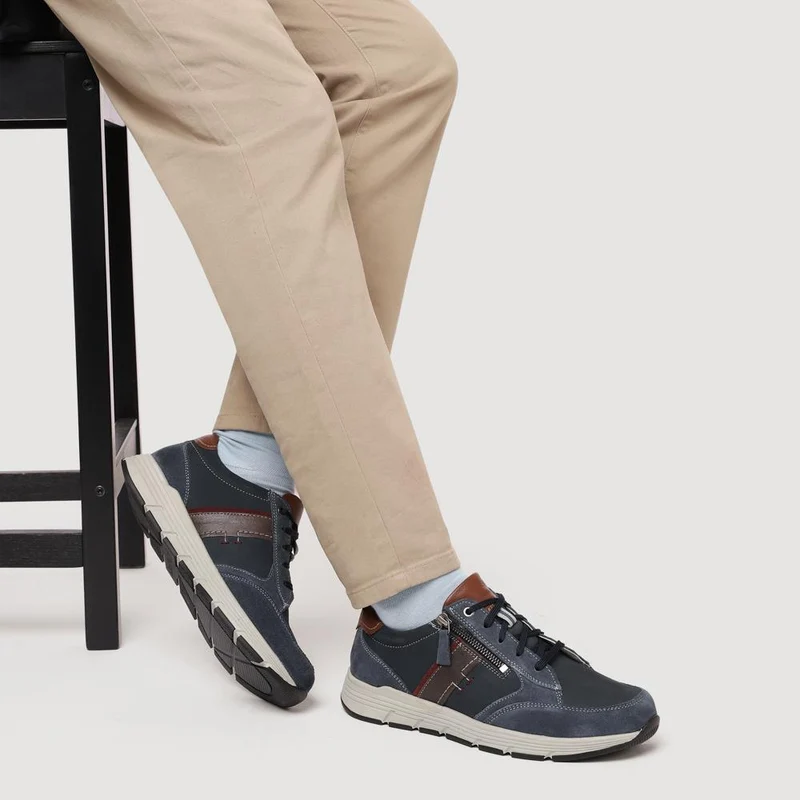 Leather Wide-Fit Lace-Up Shoes - PARK41041 / 327 282 - Blue