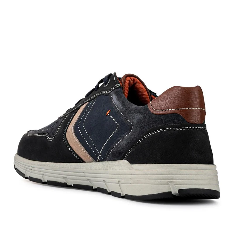 Wide-Fit Casual Leather Shoes - PARK41036 / 327 279 - Navy Multi