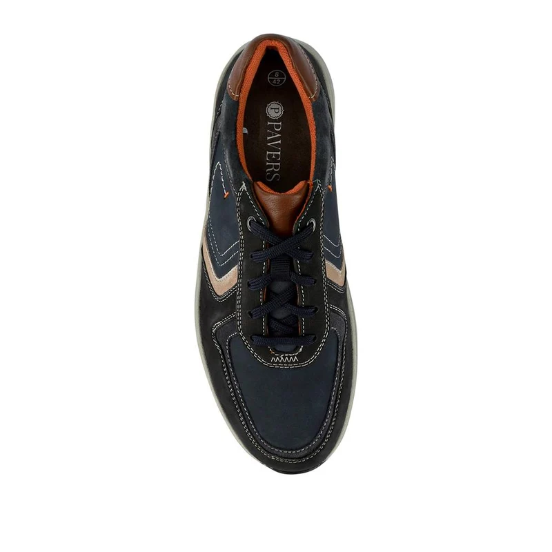 Wide-Fit Casual Leather Shoes - PARK41036 / 327 279 - Navy Multi
