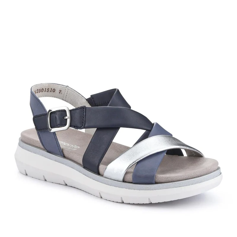 Buckle-Fastened Leather Sandals - DRS41509 / 327 088 - Navy Multi