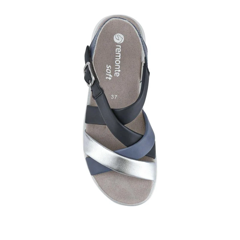 Buckle-Fastened Leather Sandals - DRS41509 / 327 088 - Navy Multi