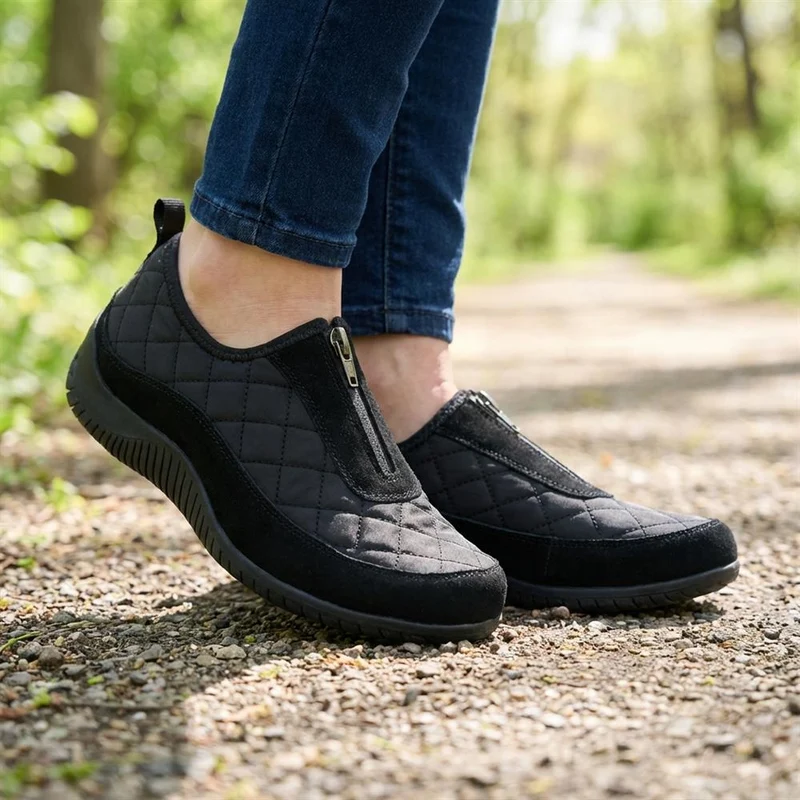 Wide Fit Leather Slip-On Shoes With Zip Fastening - BRK42019 / 328 406 - Black