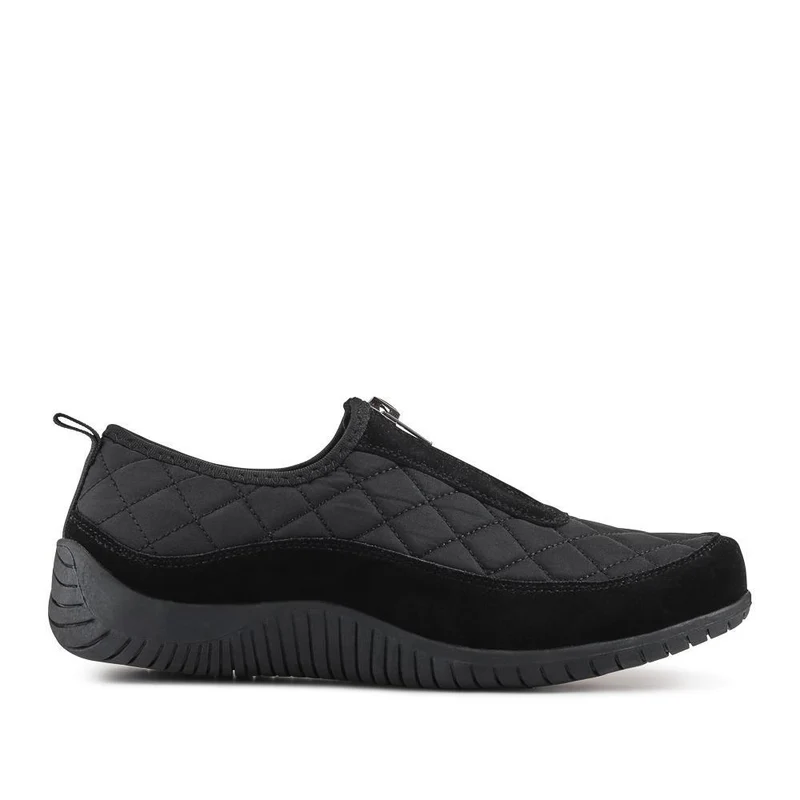 Wide Fit Leather Slip-On Shoes With Zip Fastening - BRK42019 / 328 406 - Black