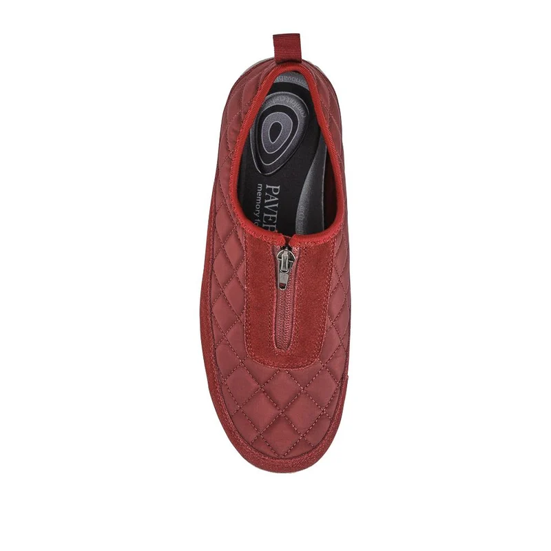 Wide Fit Leather Slip-On Shoes With Zip Fastening - BRK42019 / 328 406 - Burgundy