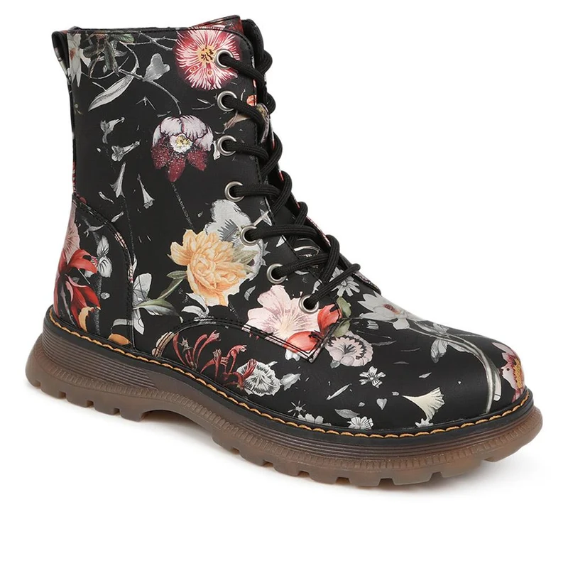 Lace-Up Floral Boots - PINYI40011 / 326 033