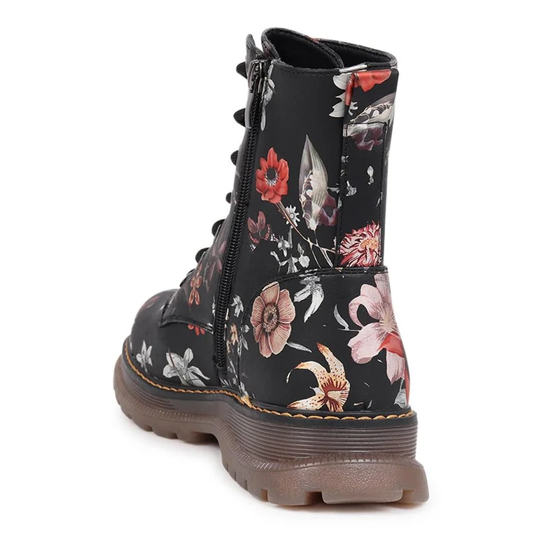 Lace-Up Floral Boots - PINYI40011 / 326 033 - Black Floral
