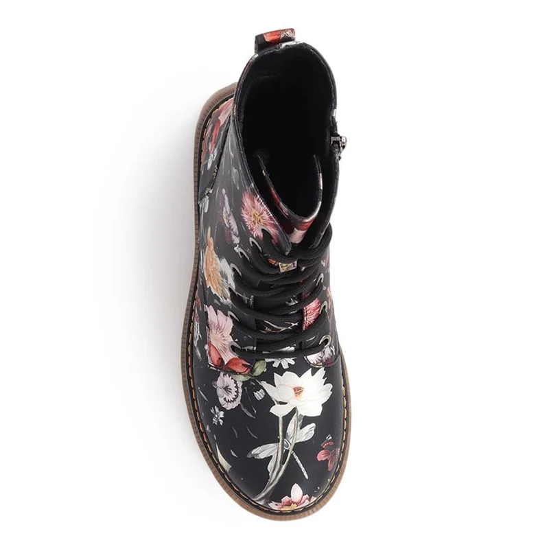 Lace-Up Floral Boots - PINYI40011 / 326 033 - Black Floral