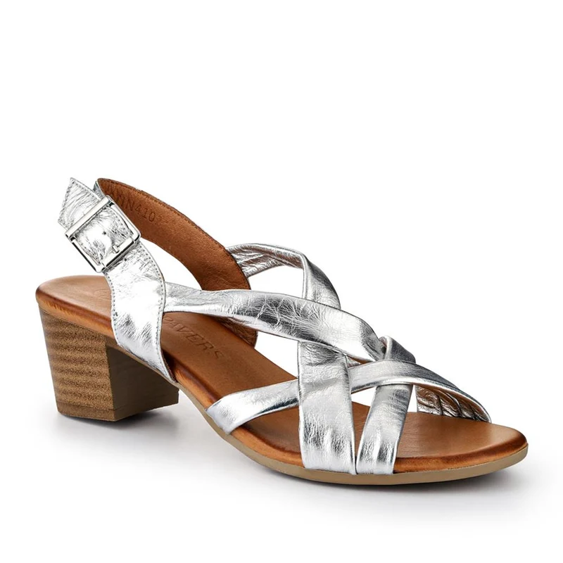 Leather Block-Heeled Sandals - METIN41002 / 327 522 - Silver
