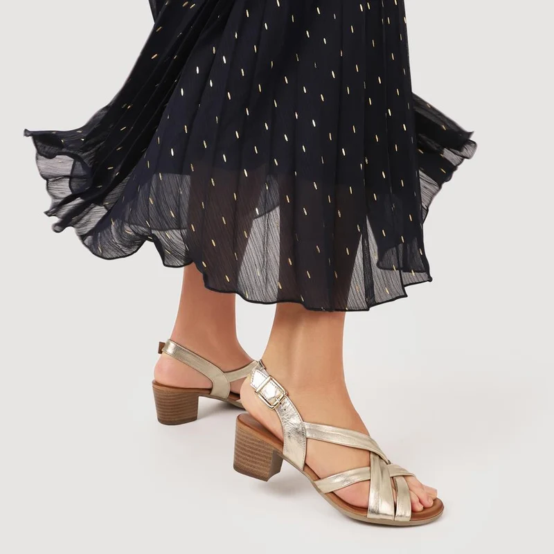 Leather Block-Heeled Sandals - METIN41002 / 327 522 - Gold