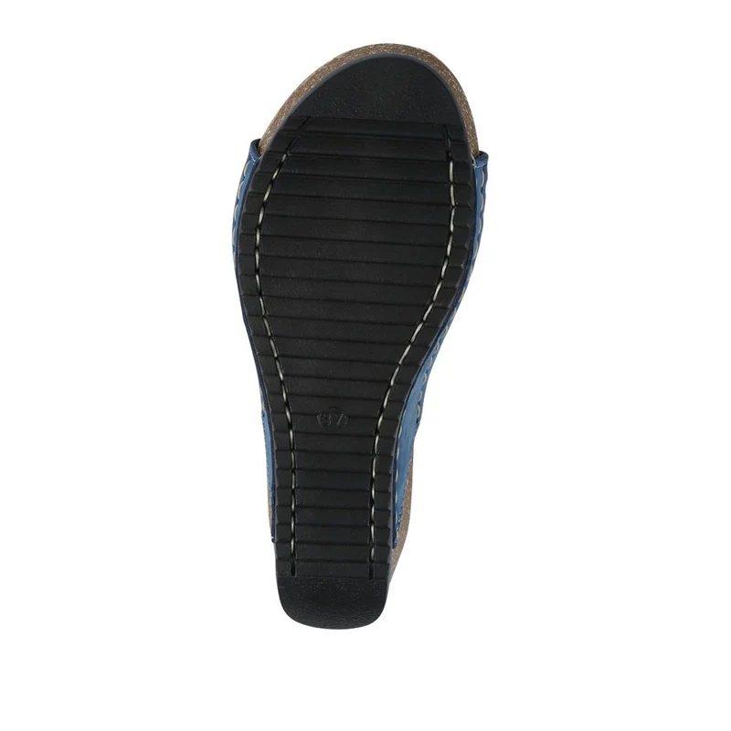Fly Flot Leather Wedge Heeled Mules - FLY41038 / 326 654 - Blue