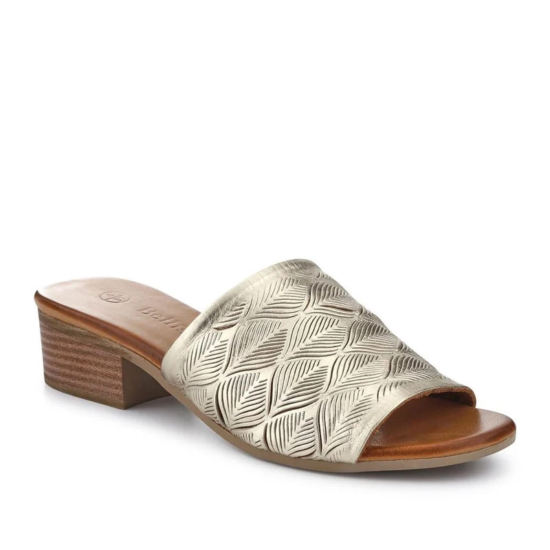 Leather Block-Heeled Mules - BELMET41006 / 327 231 - Gold