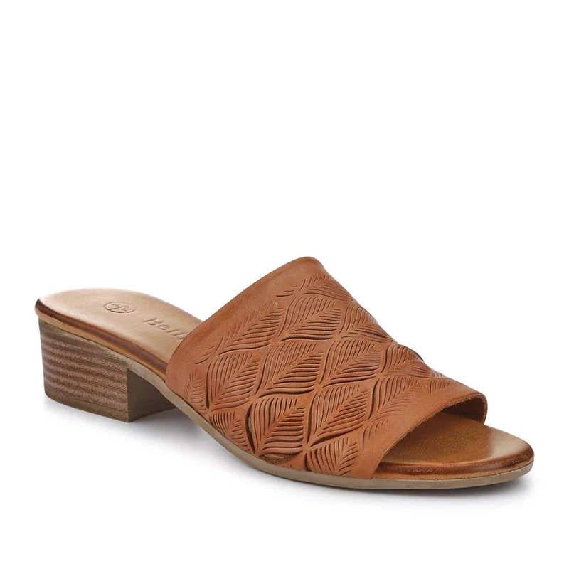 Leather Block-Heeled Mules - BELMET41006 / 327 231 - Tan
