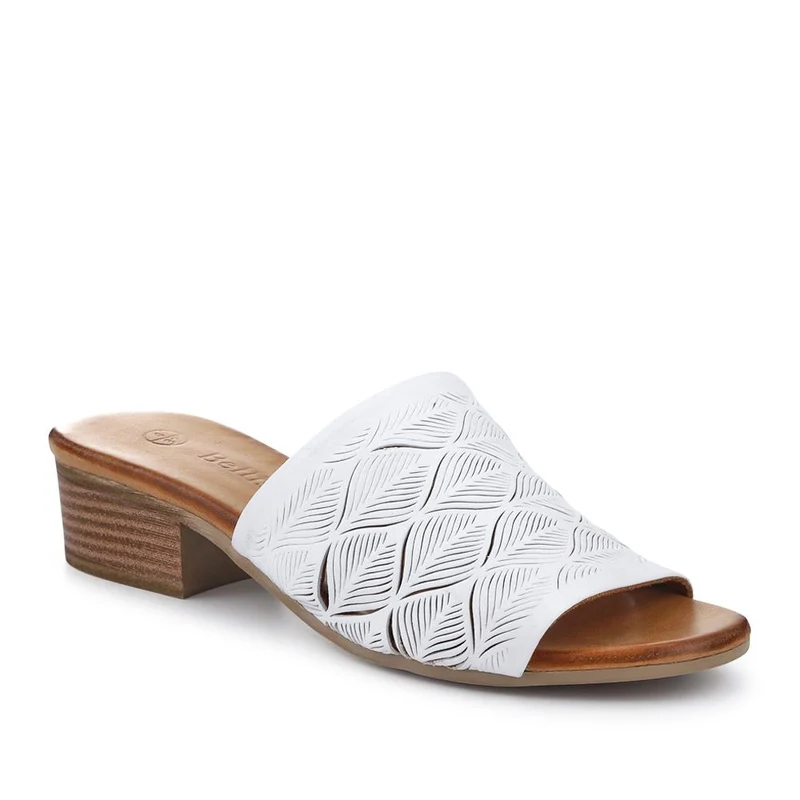 Leather Block-Heeled Mules - BELMET41006 / 327 231 - White