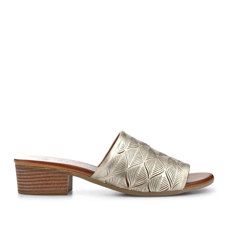 Leather Block-Heeled Mules - BELMET41006 / 327 231 - Gold