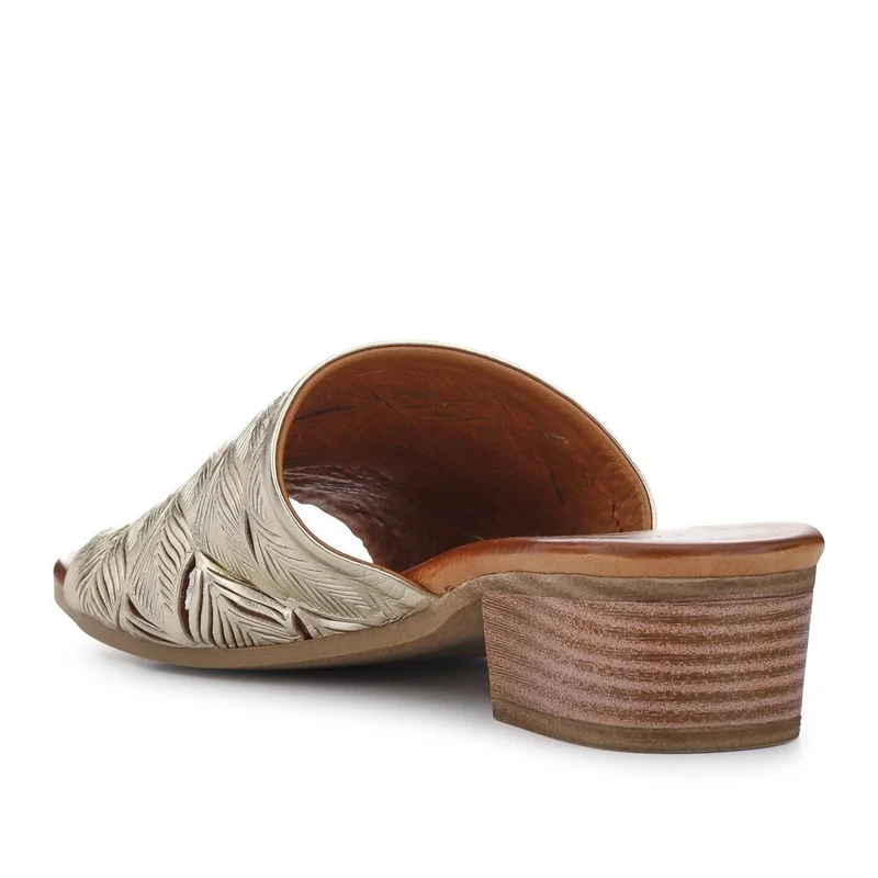 Leather Block-Heeled Mules - BELMET41006 / 327 231 - Gold