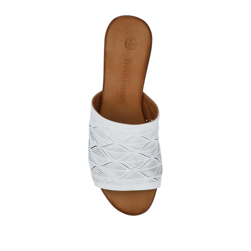 Leather Block-Heeled Mules - BELMET41006 / 327 231 - White