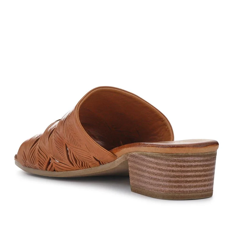 Leather Block-Heeled Mules - BELMET41006 / 327 231 - Tan