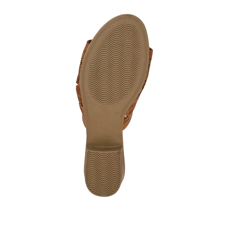 Leather Block-Heeled Mules - BELMET41006 / 327 231 - Tan