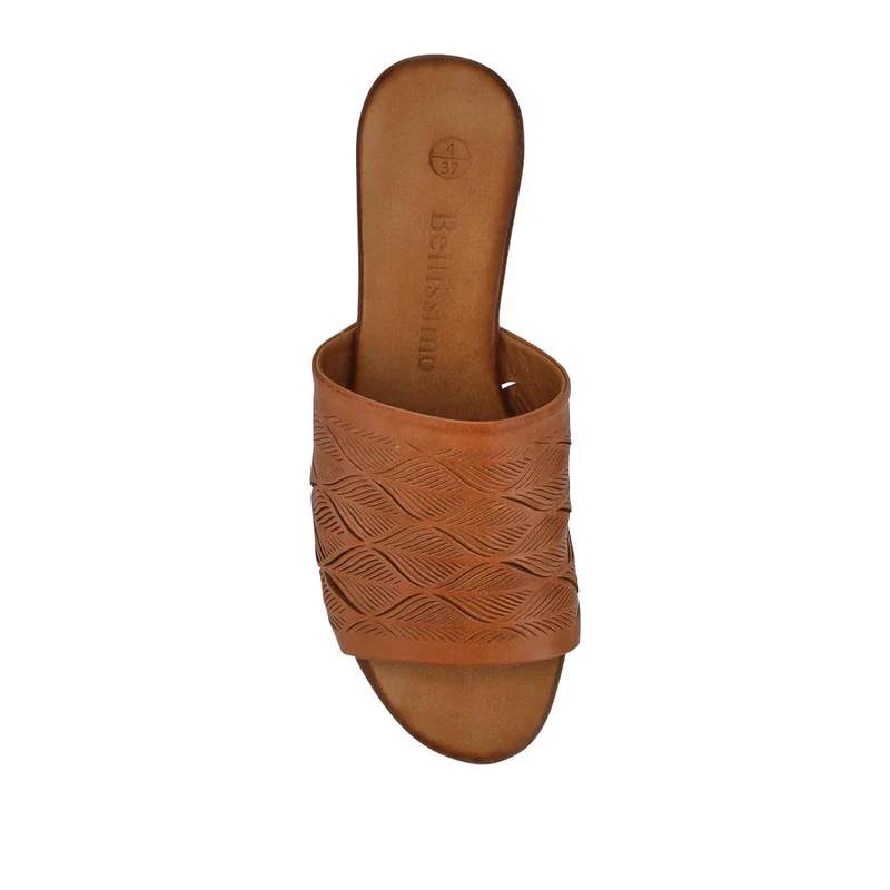 Leather Block-Heeled Mules - BELMET41006 / 327 231 - Tan