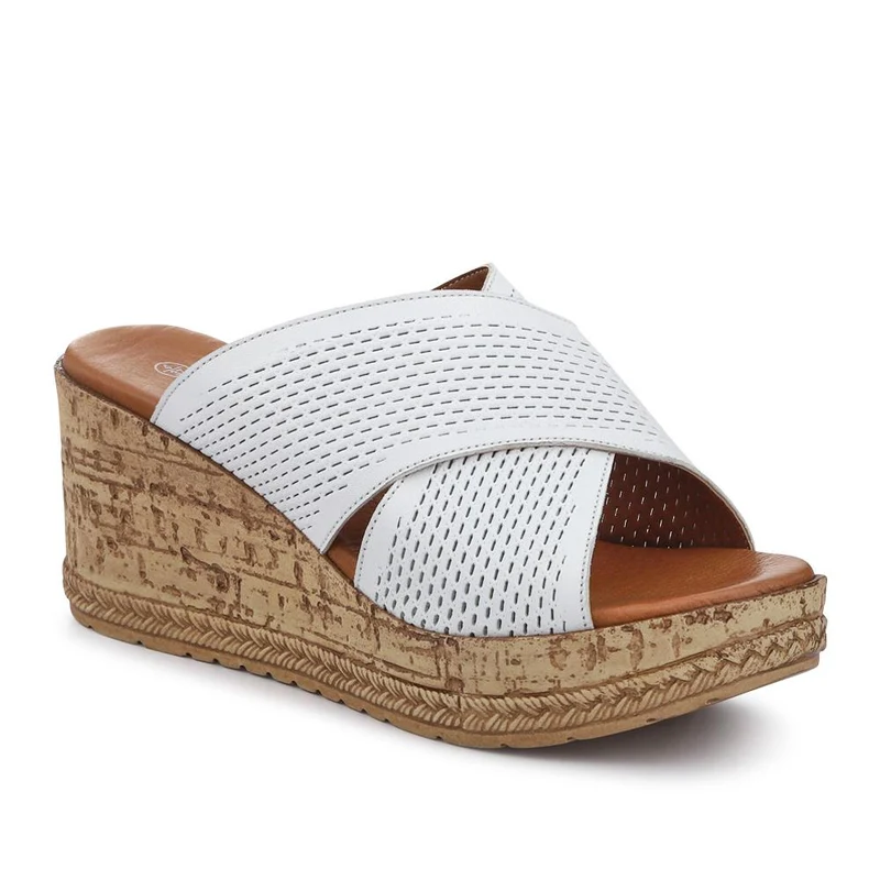 Premium Leather Wedge Heels - LUCK41007 / 327 391 - White