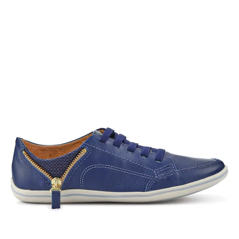 Leather Trainer with Zip Detail - BOT25018 / 309 566 - Navy
