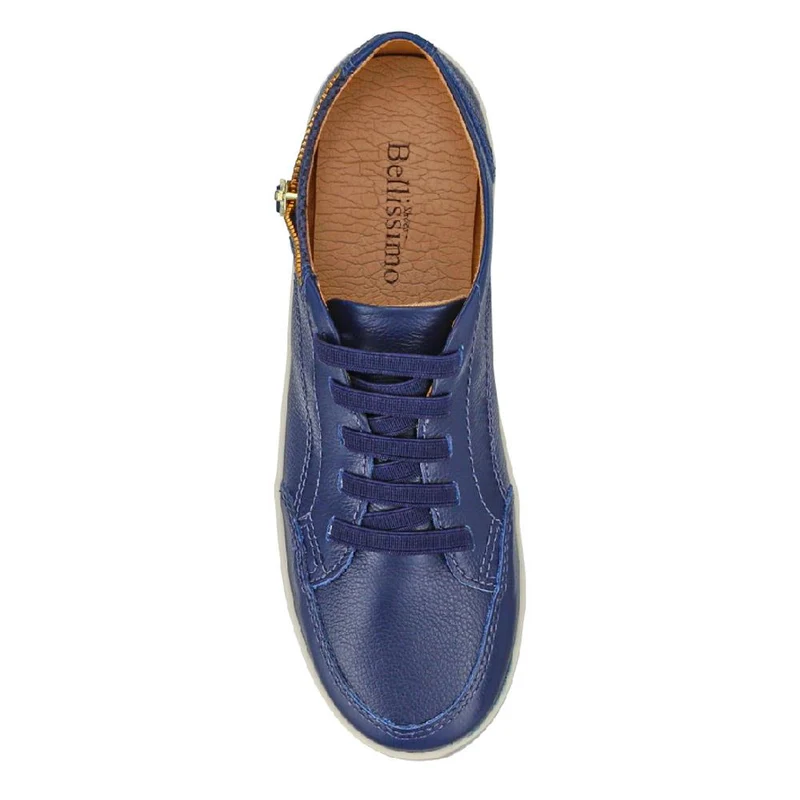 Leather Trainer with Zip Detail - BOT25018 / 309 566 - Navy