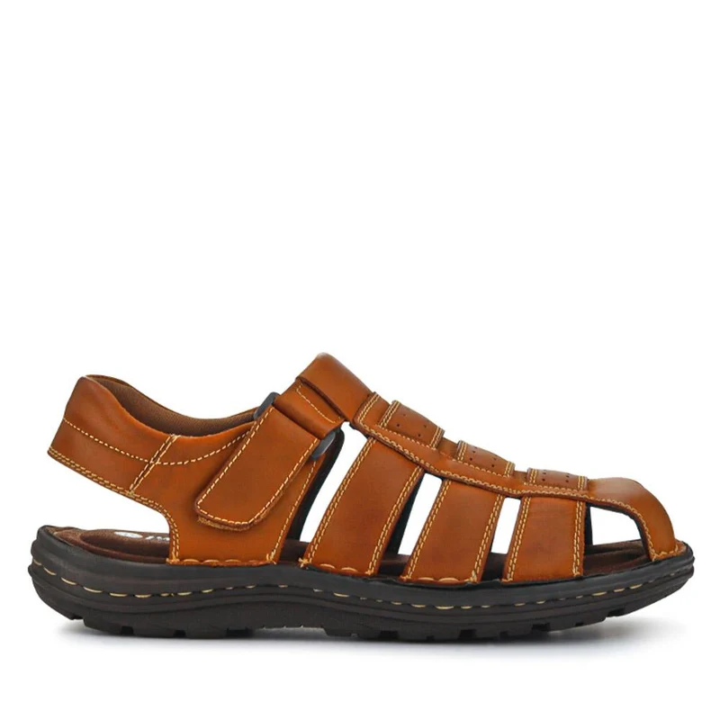 Casual Leather Touch-Fasten Sandals - AATRA41006 / 326 948 - Tan