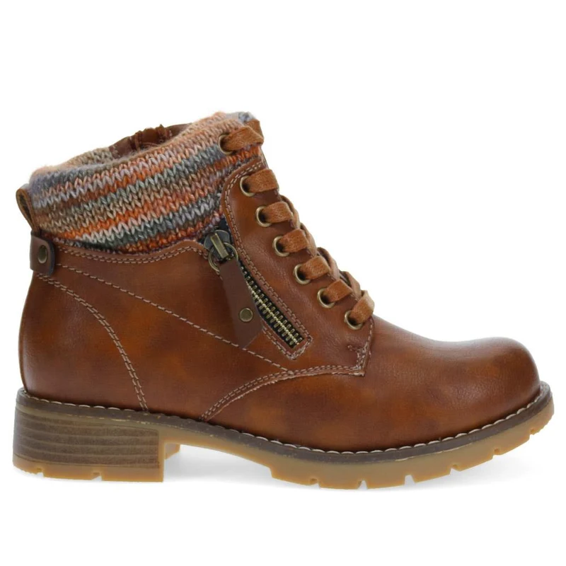 Knitted Cuff Ankle Boots - WBINS40243 / 326 500 - Tan