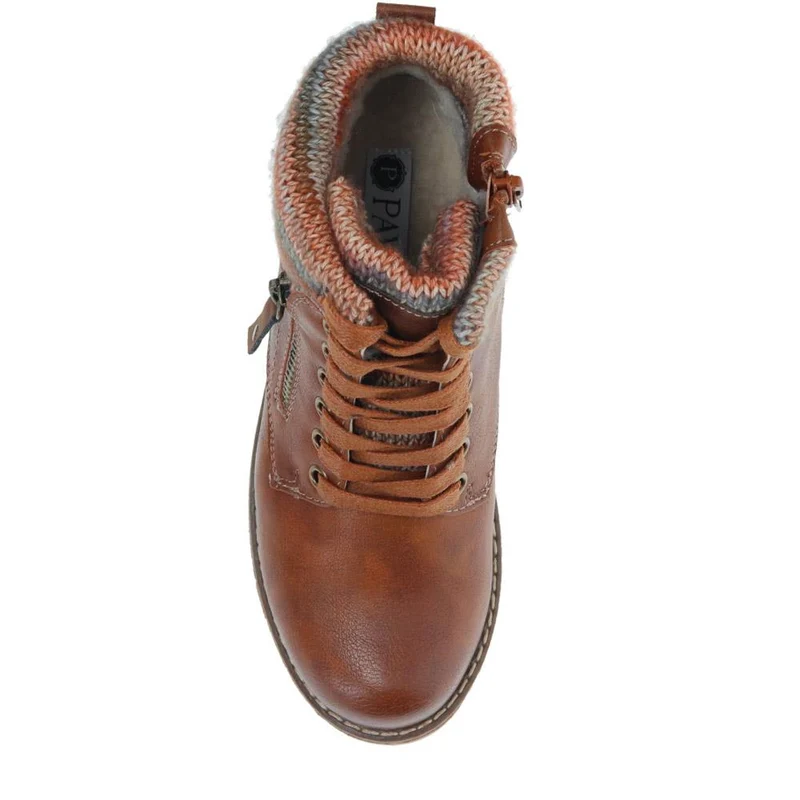 Knitted Cuff Ankle Boots - WBINS40243 / 326 500 - Tan