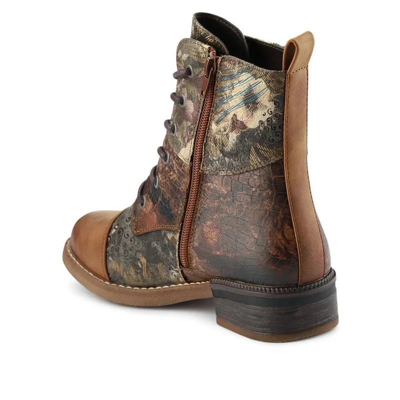 Leather Water-Resistant Lace-Up Boots - RKR40526 / 326 088 - Floral