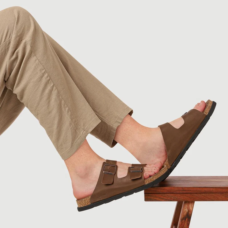 Extra-Wide Leather Mule Sandals - RKR41533 / 326 940 - Brown