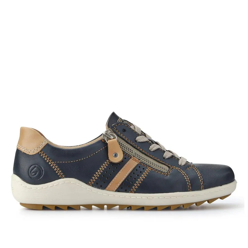 Leather Lace-Up Trainers - DRS41503 / 326 857 - Navy