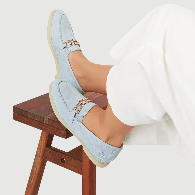 Casual Leather Heeled Loafers - DRS41502 / 326 856 - Blue