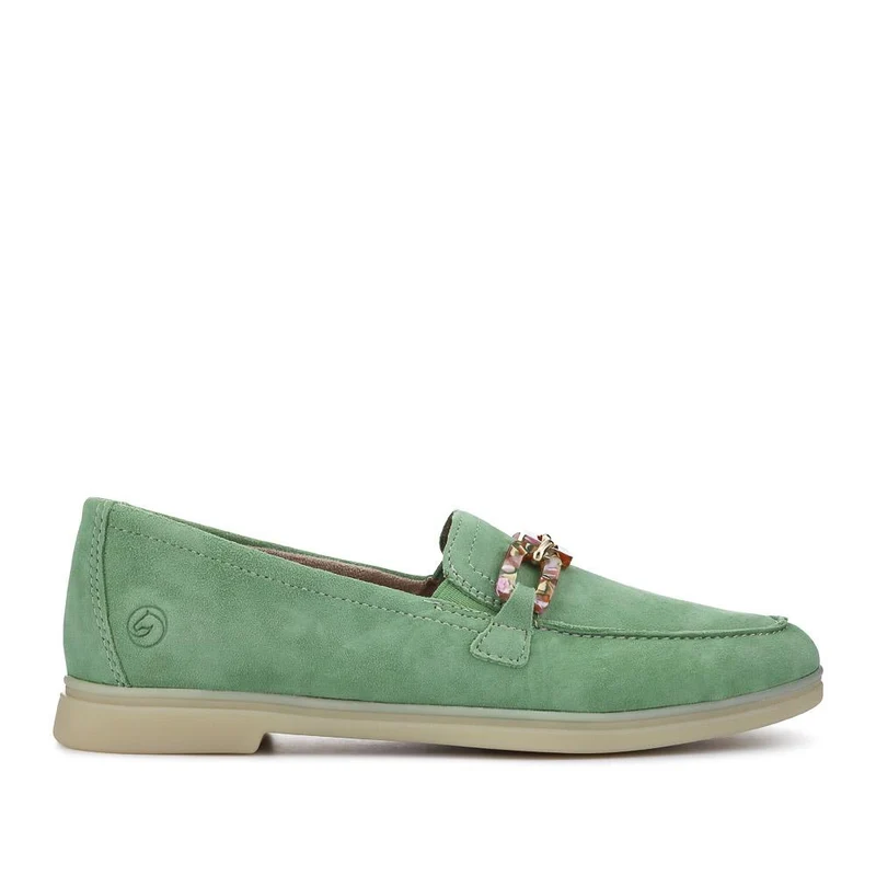 Casual Leather Heeled Loafers - DRS41502 / 326 856 - Green