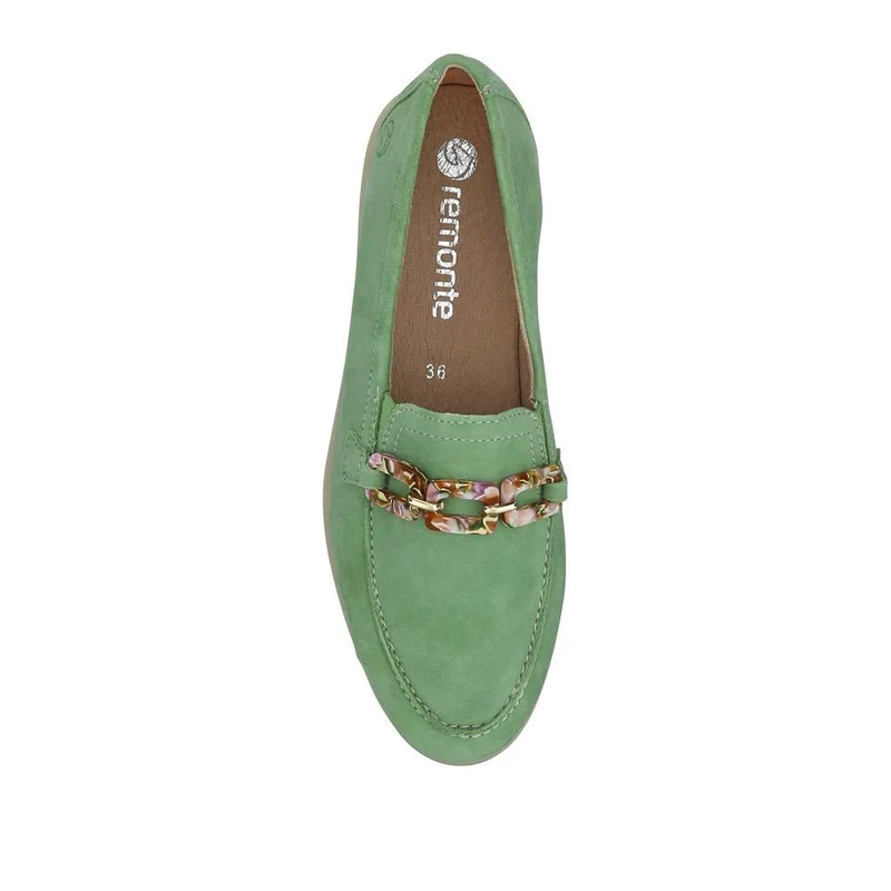 Casual Leather Heeled Loafers - DRS41502 / 326 856 - Green
