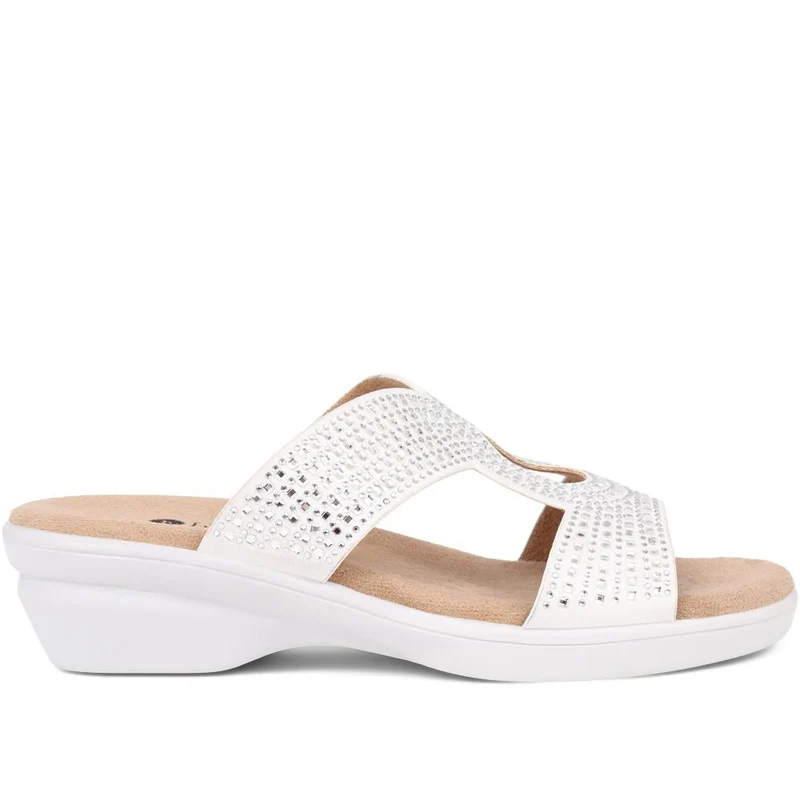 Embellished Mules Sandals - POLY39023 / 325 444 - White