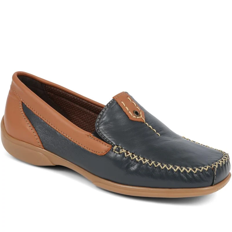 Leather Moccasins - CONT39003 / 325 242 - Navy Tan